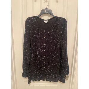 J. Jill Womens Black & White Polka Dot Button-Down Blouse‎ L